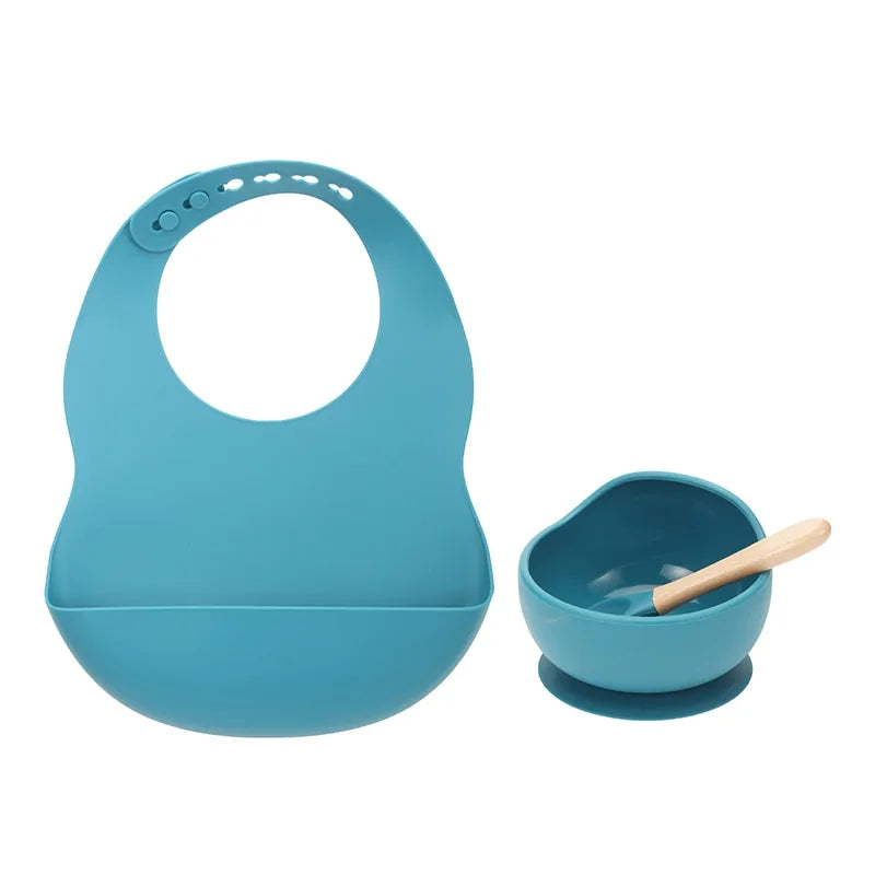 Colorful Silicone Feeding Set for Babies: Bib, Plate, Bowl, and Spoon