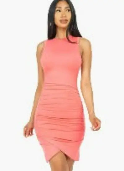 Shirred Bodycon Mini Dress- Stretch knit - Sleeveless