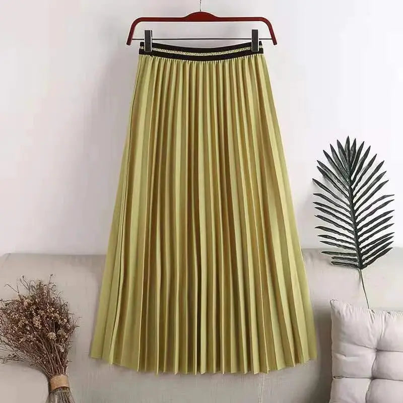 Pleated Versatile Long Skirt With Elastic Waist