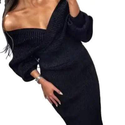 Women's's Long Sleeve Sweater Skirt Two Piece Set Outfits Knitted Suit Solid Suit