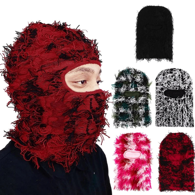 Unisex Full Face Ski Mask Distressed Knitted Caps