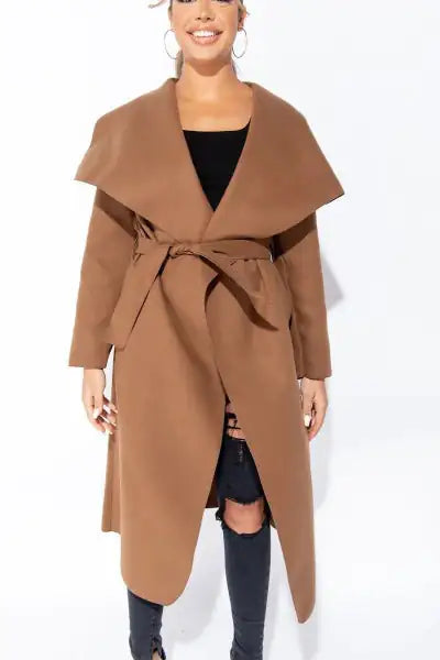 Oversized Maxi Length Belted Waterfall Coat