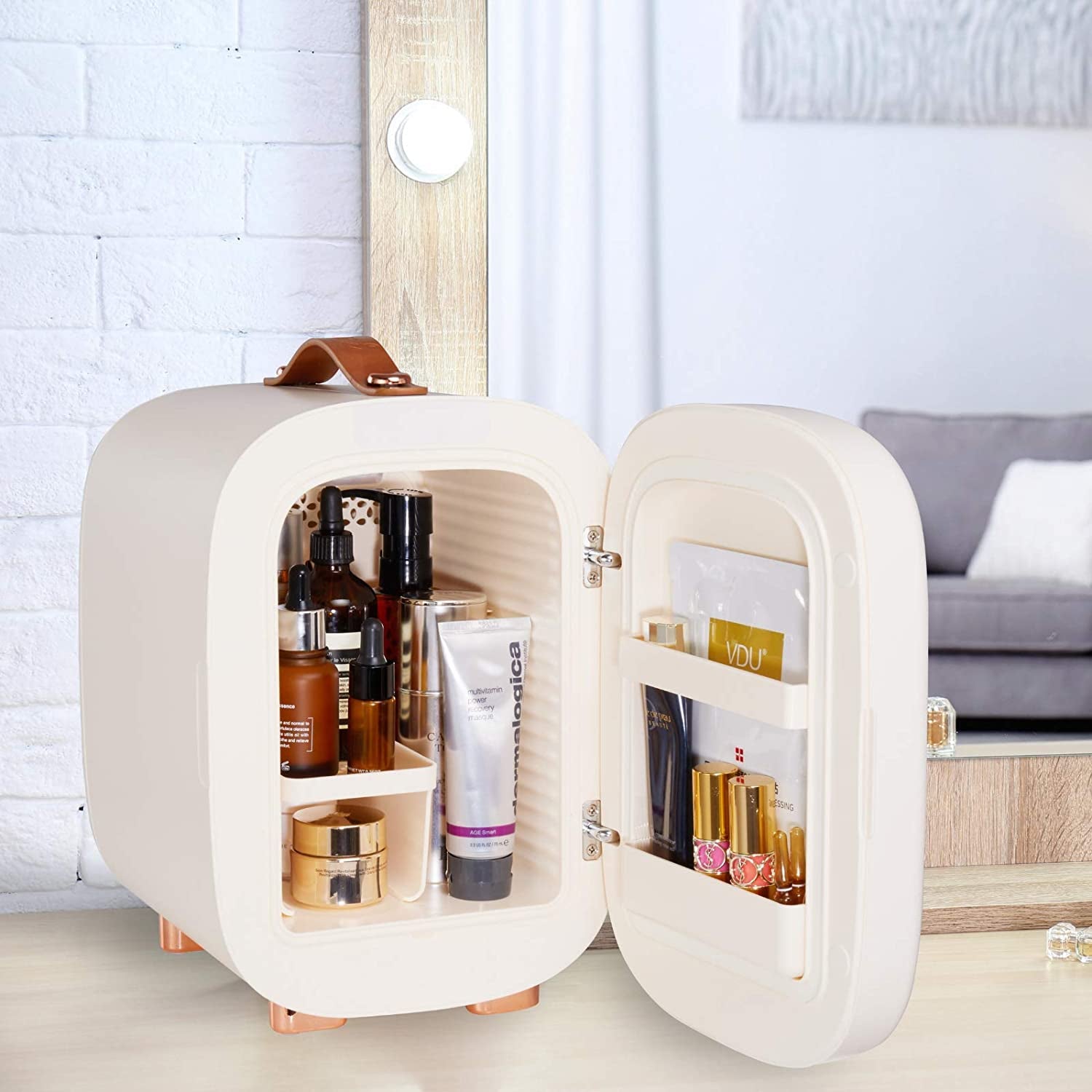 Mini Fridge, Professional Compact Fridge for Skincare, Mini Cosmetics, Makeup, 5 Liter (Cream White, 5L)