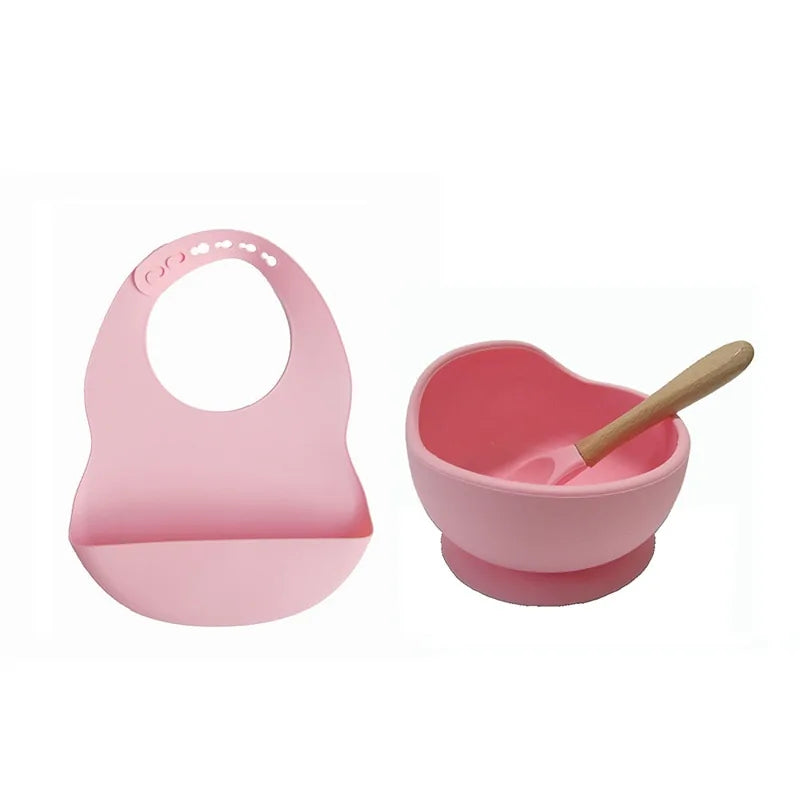 Colorful Silicone Feeding Set for Babies: Bib, Plate, Bowl, and Spoon